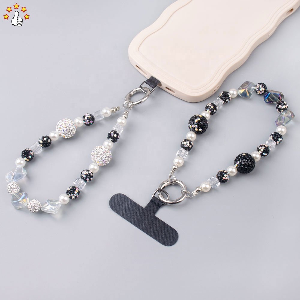 INS Style Beaded Lanyard Phone Strap With Color Flashing Ball Beads Beaded Phone Chain Lanyard For Women Girl's