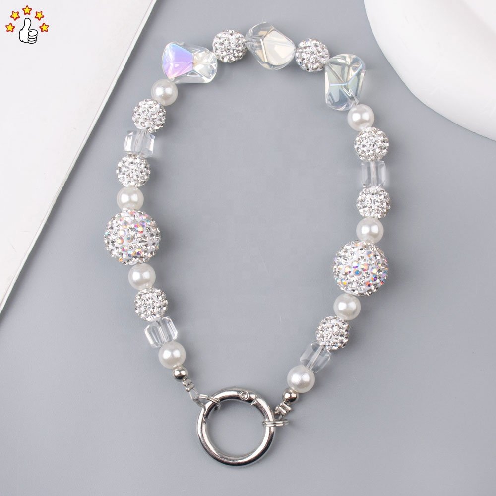 INS Style Beaded Lanyard Phone Strap With Color Flashing Ball Beads Beaded Phone Chain Lanyard For Women Girl's