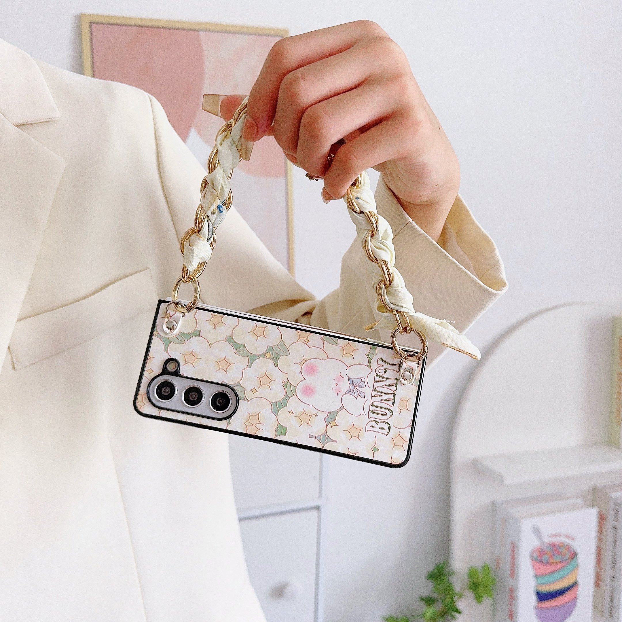 Bear Rabbit Bow Tie Mobile Phone Cases with Silk Scarf Hand Band for Samsung Galaxy Z Fold 6 5 4 3 vivo XFold Xiaomi Fold 2 3