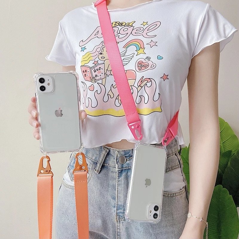Crossbody Necklace Strap Cord Transparent Lanyard Phone Case For Samsung S22 Plus S21 Ultra S20 Note21 Clear Acrylic Case Cover