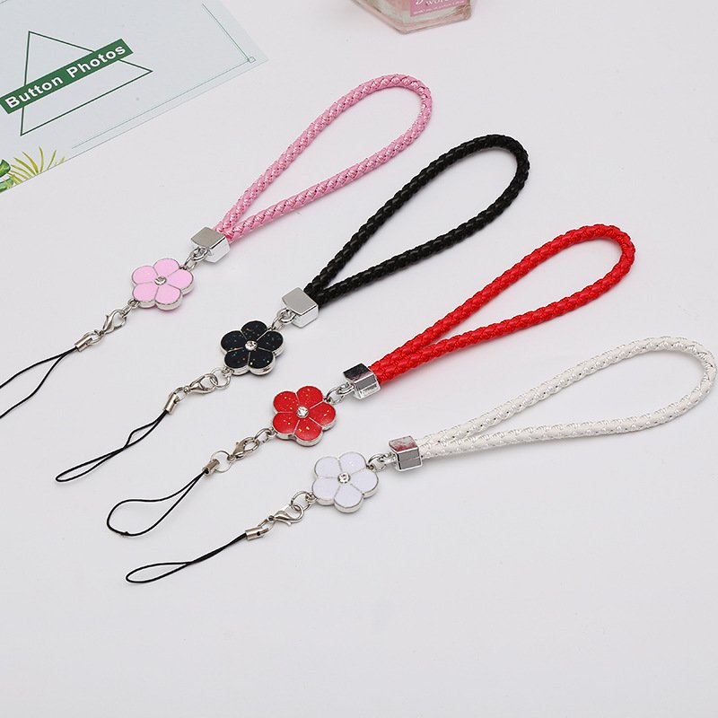Wholesale Wrist Anti-Lost Hanging Cord PU Leather Rope Flower Mobile Phone Strap Phone Lanyard Mobile Phone Lanyard Keychain