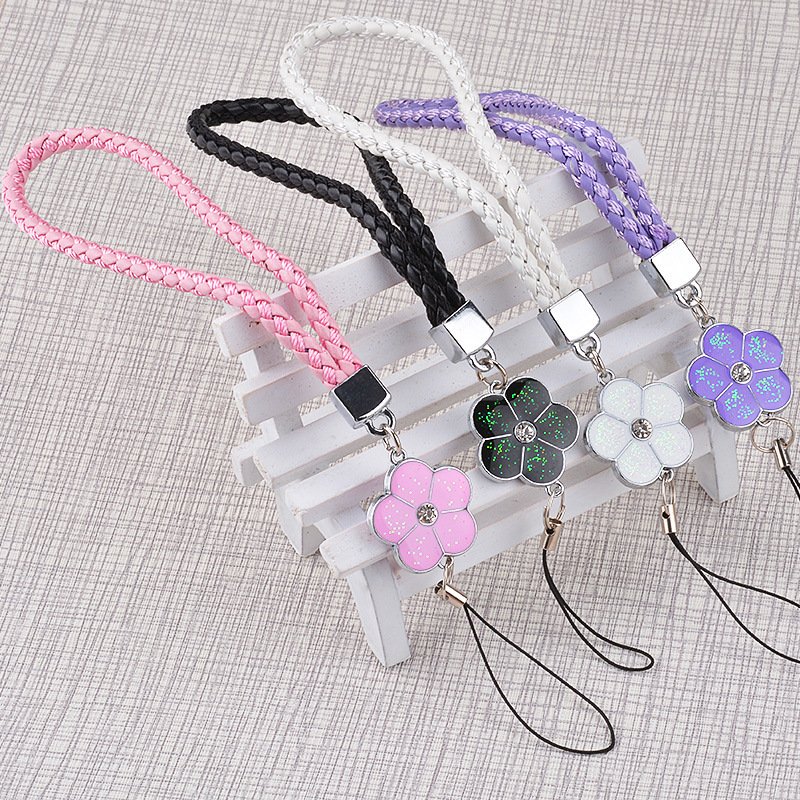 Wholesale Wrist Anti-Lost Hanging Cord PU Leather Rope Flower Mobile Phone Strap Phone Lanyard Mobile Phone Lanyard Keychain