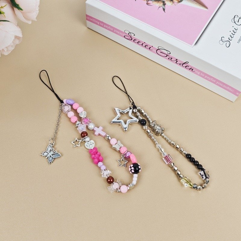 Fashion Beaded Crystal Acrylic Phone Charms Women Pendant for Purse Backpack Handbag Phonecases Chains Car key Strap Lanyard