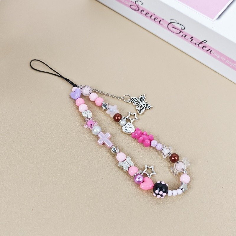 Fashion Beaded Crystal Acrylic Phone Charms Women Pendant for Purse Backpack Handbag Phonecases Chains Car key Strap Lanyard