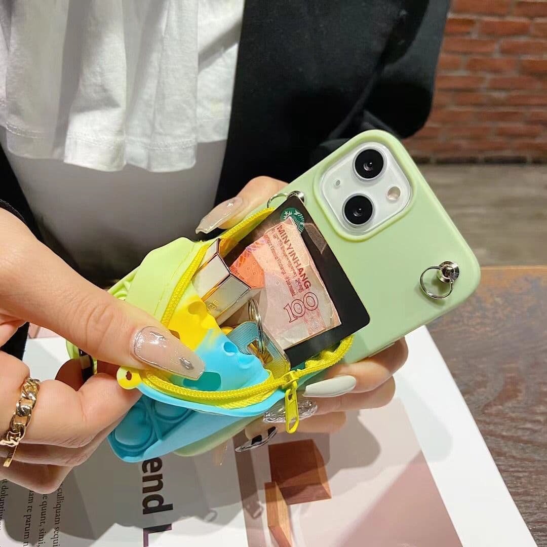 With Crossbody Strap Wallet Bag 3D Heart Stress Toys Girl Women Silicone Phone Case Cover For Iphone 11 12 13 14 15 Plus Pro Max