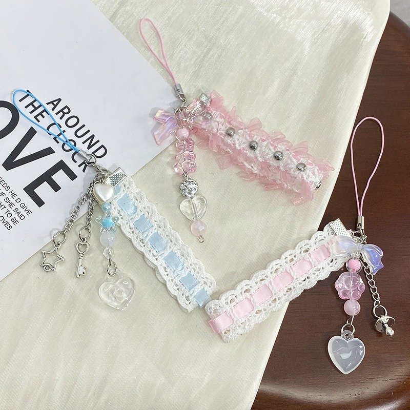 Lovely Lace Pendant Keychains Phone Cases Decoration Charms Car Key Wallet Lanyard Women Girls Promotion Gifts