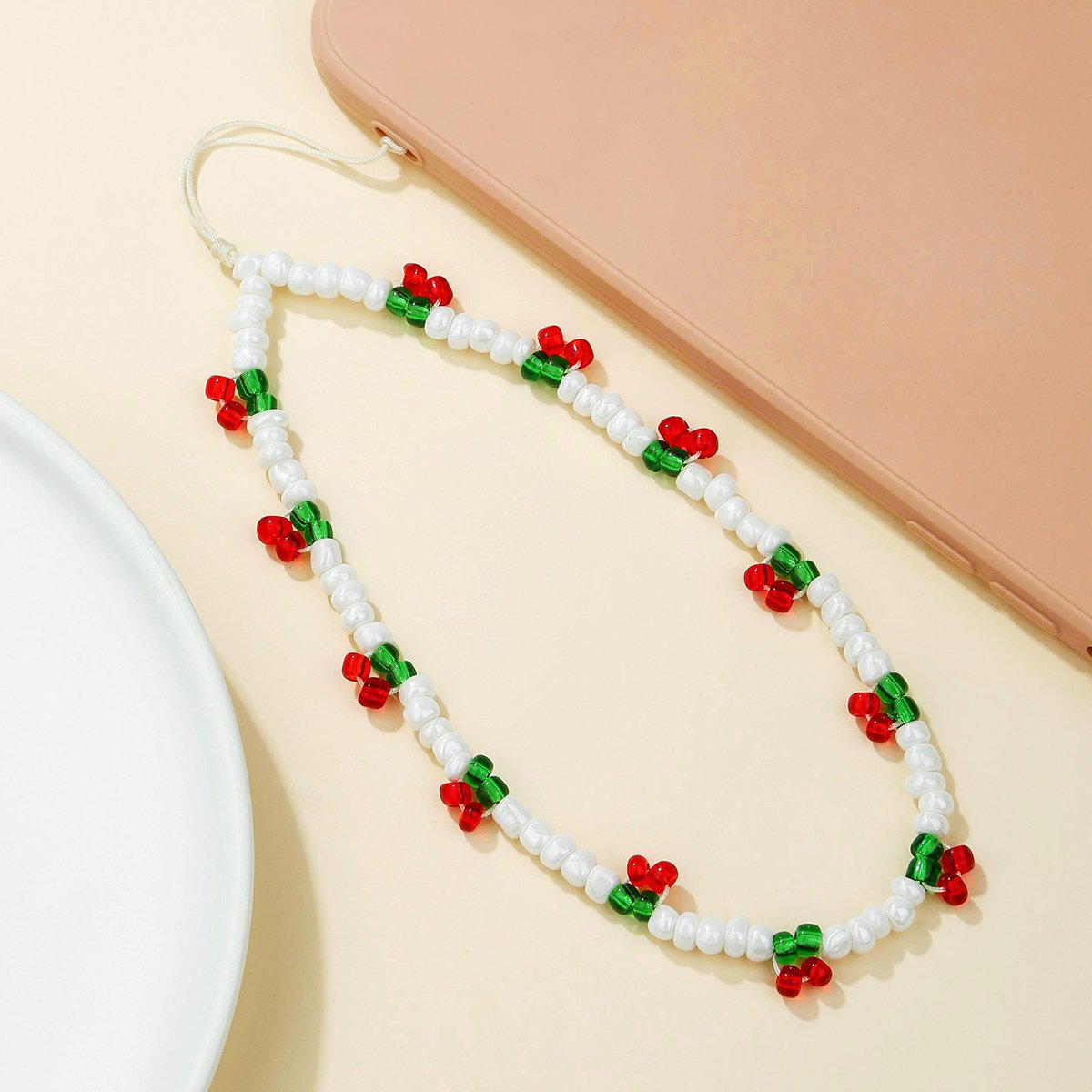 Wholesales Trendy Cherry Beaded Phone Chain Anti-Loss Wrist Strap Phone Charm For Women Gift Keychain Bag Pendant Accessories