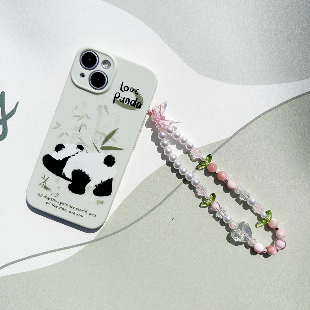 Fashion Cute Pink Tulip Mobile Phone Chain Colorful Heart Beads Phone Strap For Women