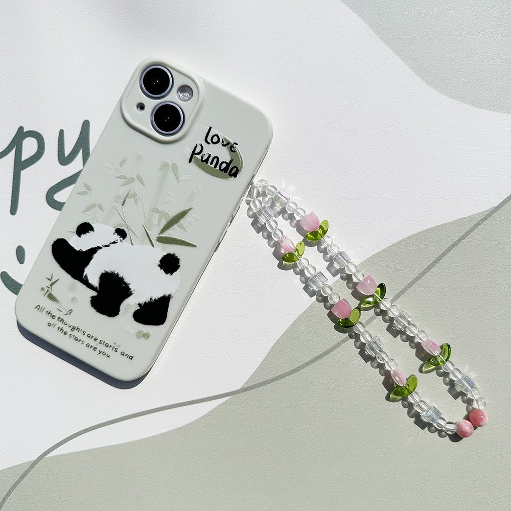 Fashion Cute Pink Tulip Mobile Phone Chain Colorful Heart Beads Phone Strap For Women
