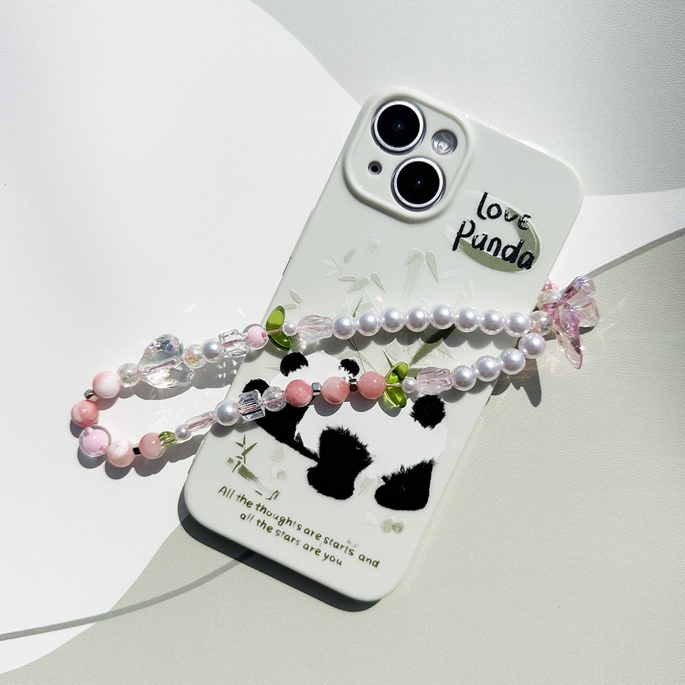 Fashion Cute Pink Tulip Mobile Phone Chain Colorful Heart Beads Phone Strap For Women