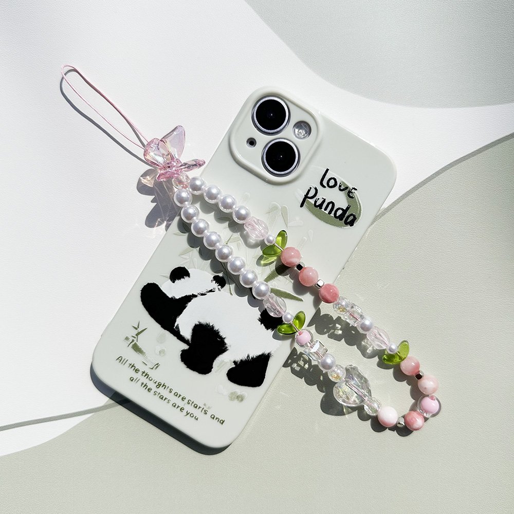 Fashion Cute Pink Tulip Mobile Phone Chain Colorful Heart Beads Phone Strap For Women
