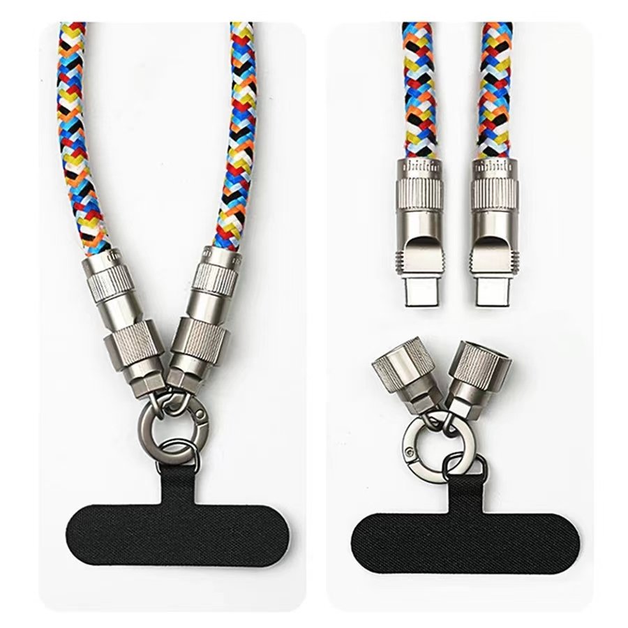 Fashion 2 in 1 Phone Lanyard Pd60W Charging Cable Tpcy-c To C Zinc Alloy Lock Halter Neck Wrist for Mobile Phone Accessories