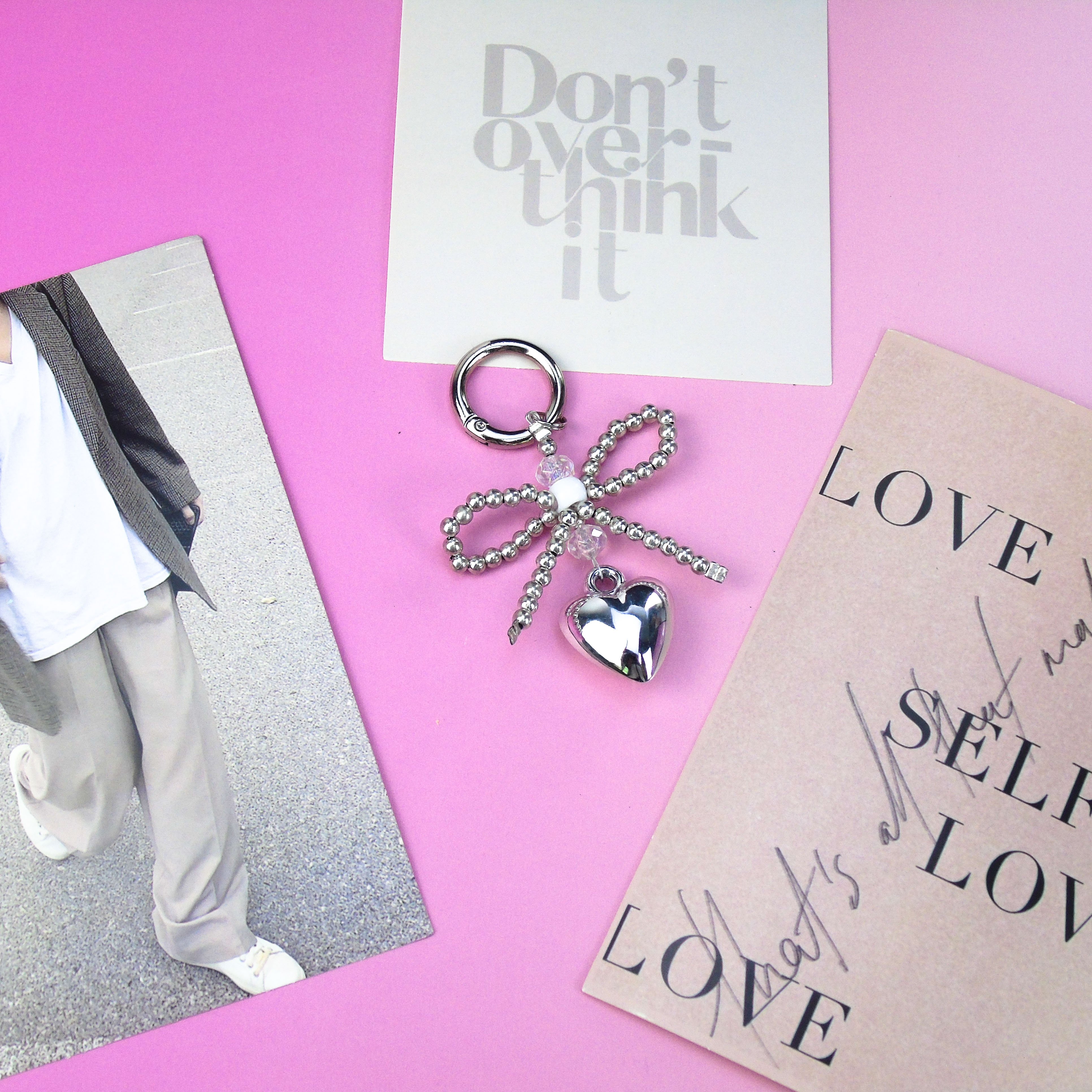 Hot-Selling Fashionable Bowknot Heart Pendant Keychain Anti-loss Mobile Phone Charm Backpack Pendant Decoration Accessories