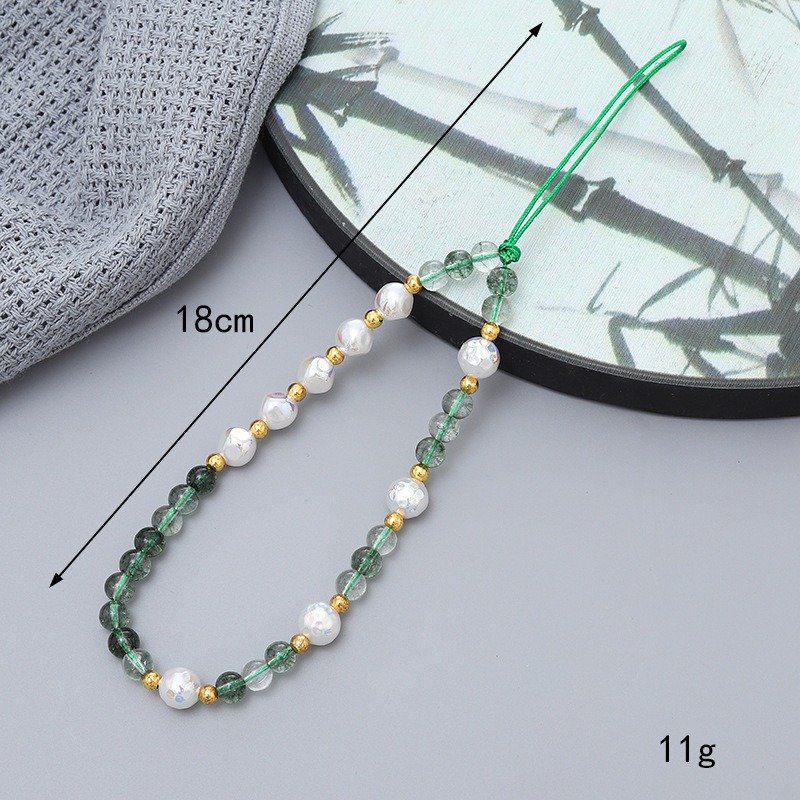 New Natural Stone Bead Mobile Phone Pendant Women Cell Phone Strap Gold Balls Pearls Beaded Phone Charm