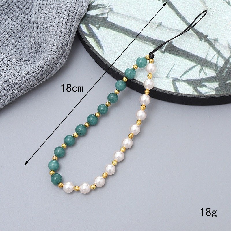 New Natural Stone Bead Mobile Phone Pendant Women Cell Phone Strap Gold Balls Pearls Beaded Phone Charm