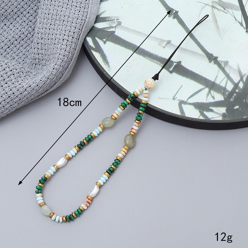 New Natural Stone Bead Mobile Phone Pendant Women Cell Phone Strap Gold Balls Pearls Beaded Phone Charm