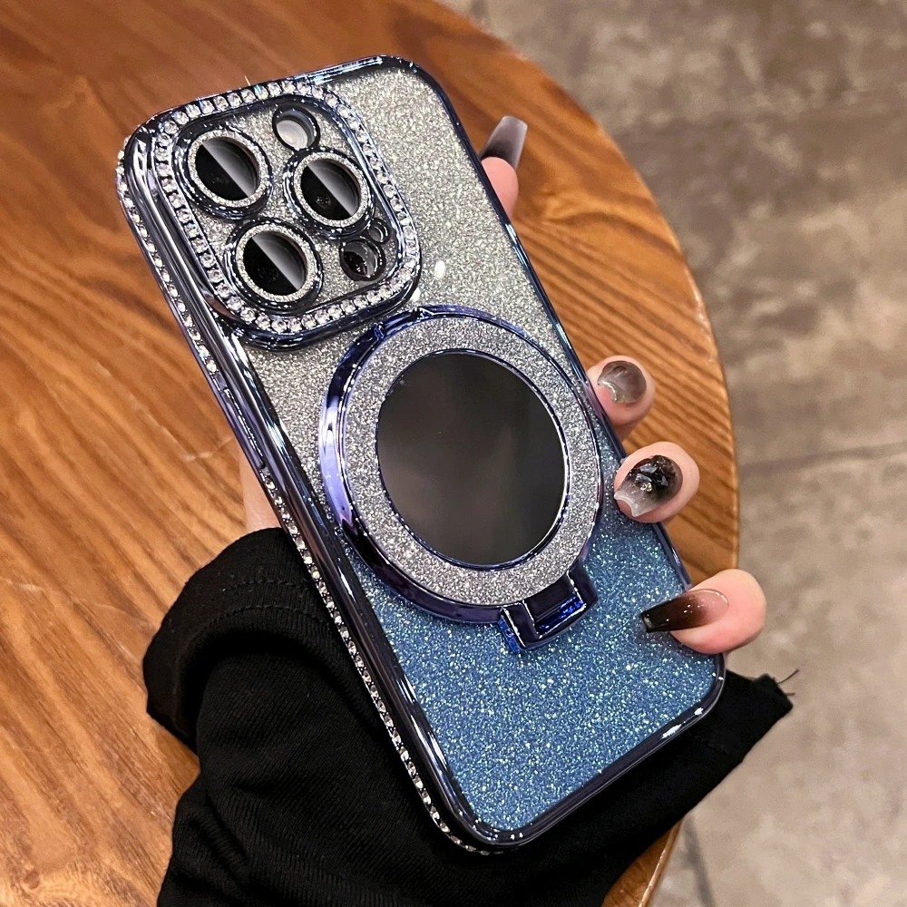 fashion cute mirror glitter cell mobile phone case back cover make up for iphone 11 12 13 14 with holder