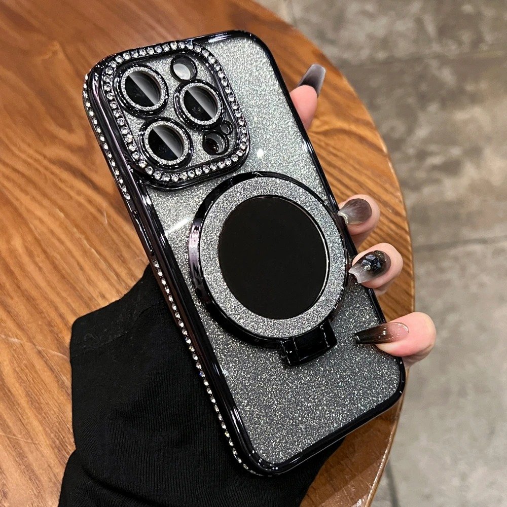 fashion cute mirror glitter cell mobile phone case back cover make up for iphone 11 12 13 14 with holder