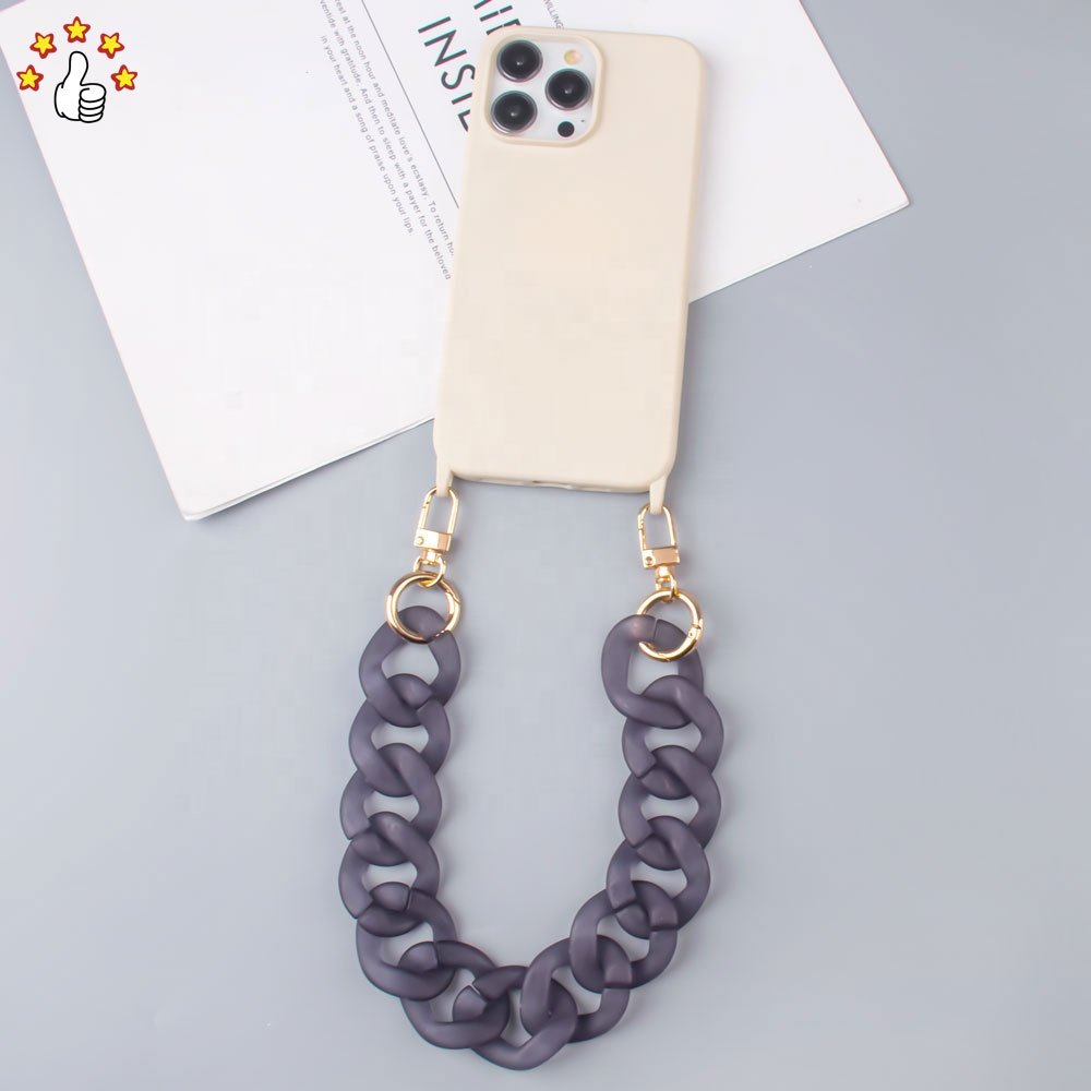 Stylish Matte Frosted Acrylic Mobile Phone Chain DIY Transparent Grey Cell Phone Strap