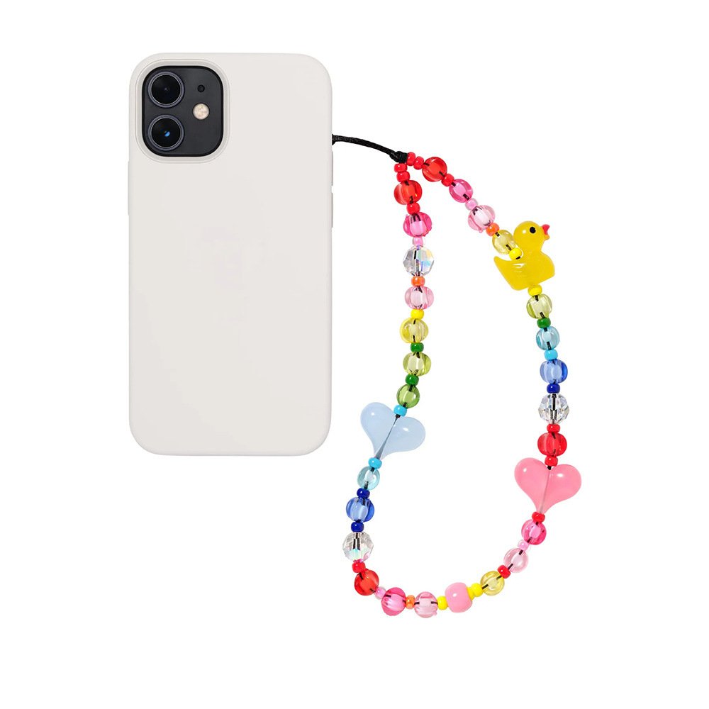 Acrylic Crystal Heart Duck Beads Beaded Cell Phone Wrist Hand Strap Rope Cord Lanyard Bracelet Phone Case Charm Accessories Girl