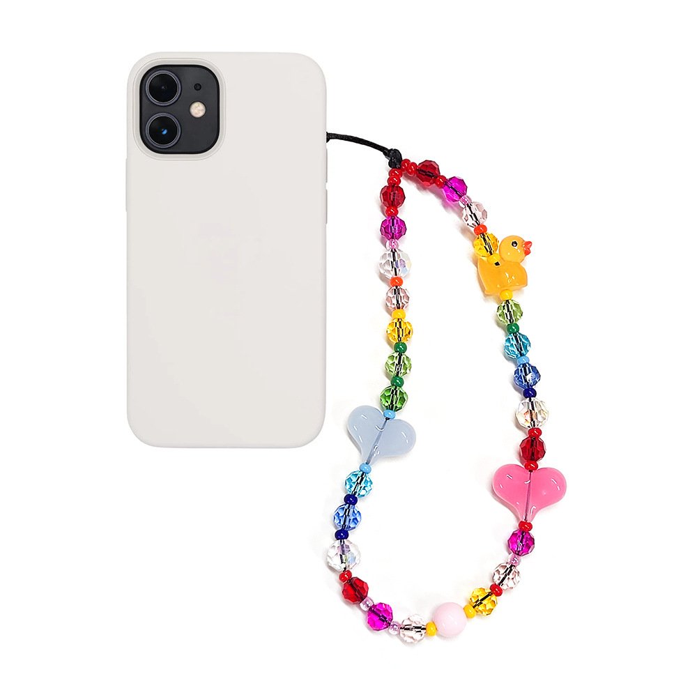 Acrylic Crystal Heart Duck Beads Beaded Cell Phone Wrist Hand Strap Rope Cord Lanyard Bracelet Phone Case Charm Accessories Girl