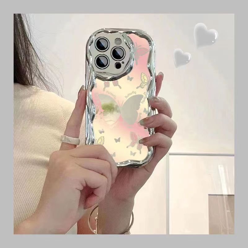 Butterfly Full Cover Girl Shiny Protective Makeup Mirror With Strap Cell Phone Case Cover For iPhone X XS XR15 14 13 12 Pro Max