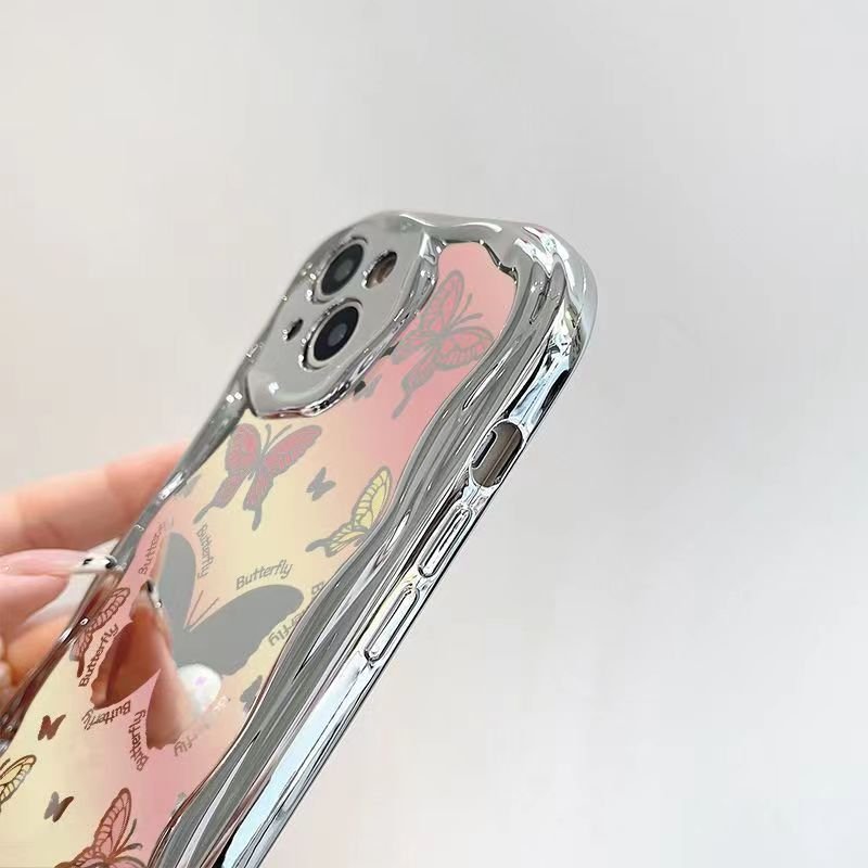 Butterfly Full Cover Girl Shiny Protective Makeup Mirror With Strap Cell Phone Case Cover For iPhone X XS XR15 14 13 12 Pro Max