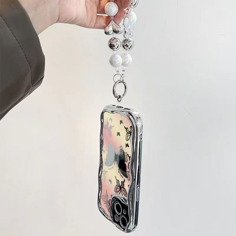 Butterfly Full Cover Girl Shiny Protective Makeup Mirror With Strap Cell Phone Case Cover For iPhone X XS XR15 14 13 12 Pro Max