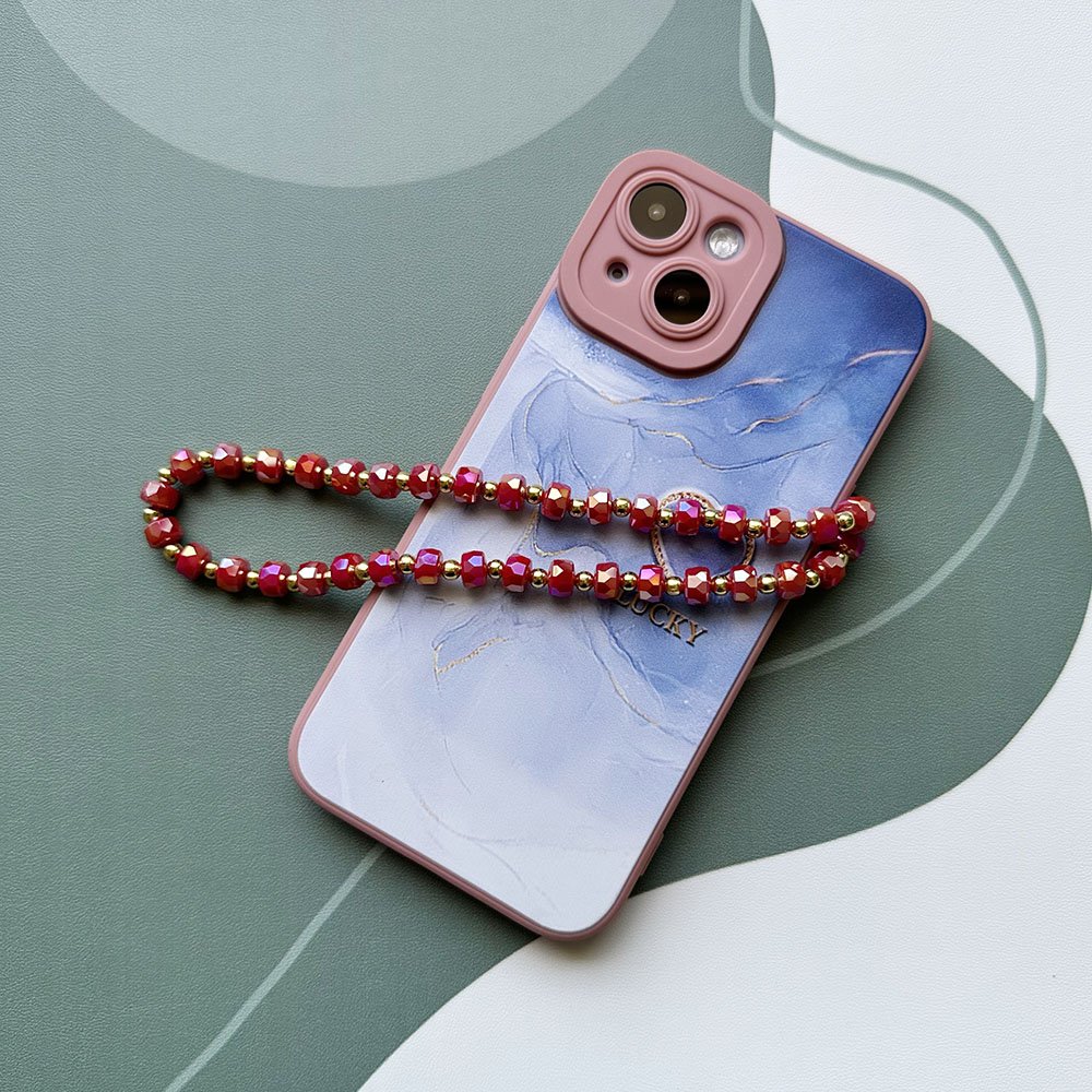 Fashion Simple Colorful Wheel Crystal Beads Mobile Phone Chain Gold Beaded Phone Strap Camera Pendant