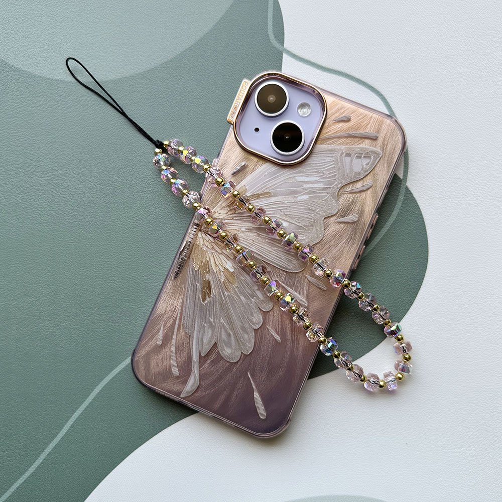 Fashion Simple Colorful Wheel Crystal Beads Mobile Phone Chain Gold Beaded Phone Strap Camera Pendant