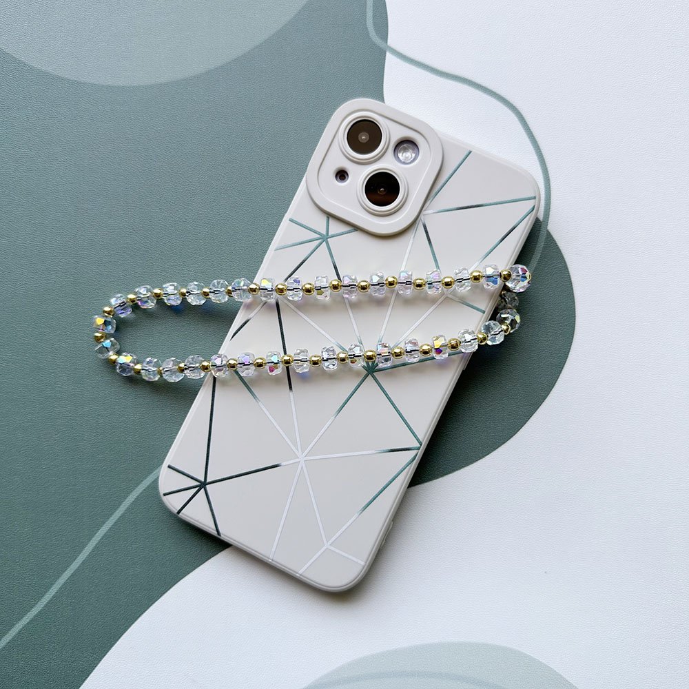 Fashion Simple Colorful Wheel Crystal Beads Mobile Phone Chain Gold Beaded Phone Strap Camera Pendant