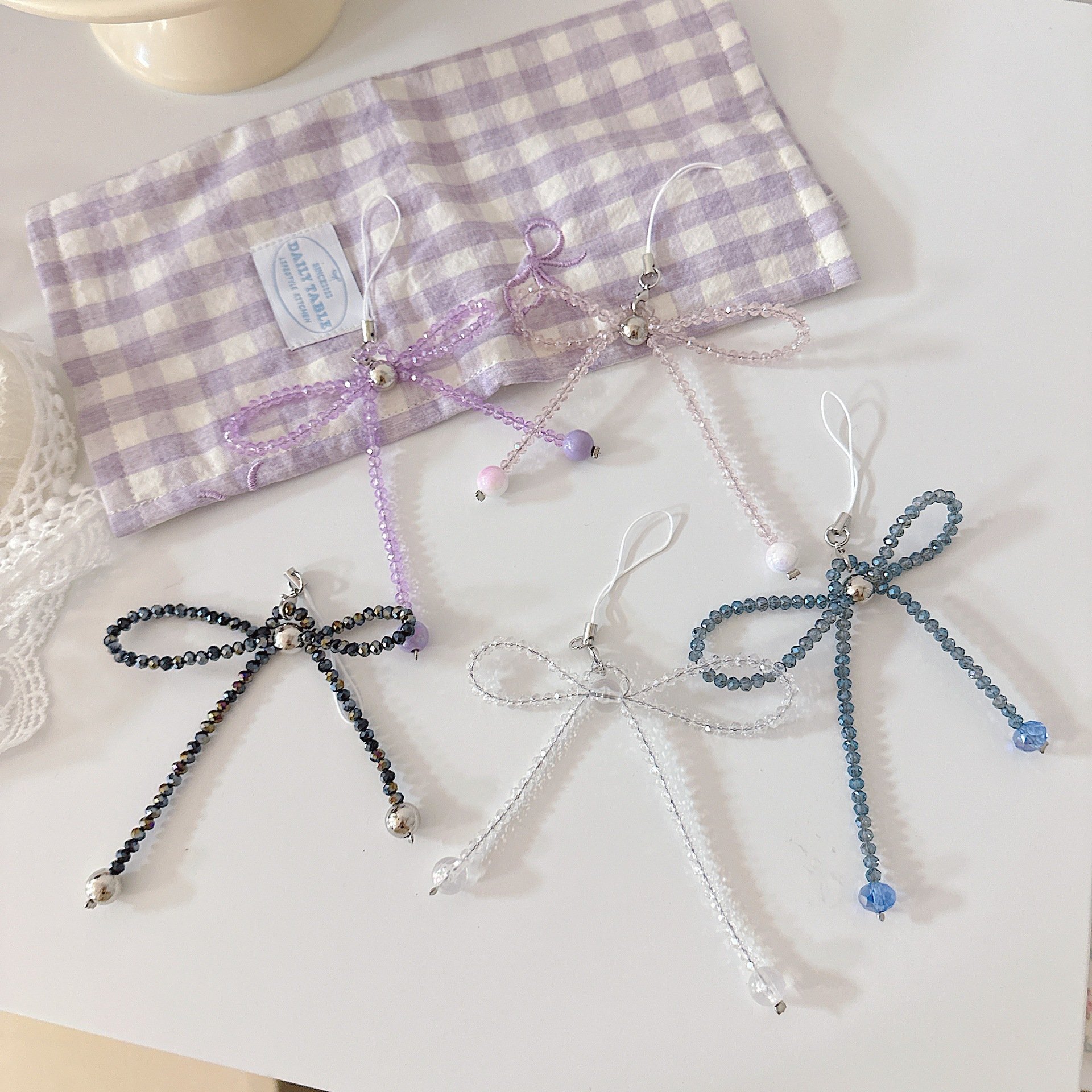 Creative Solid Color Crystal Bow Buckle Mobile Beaded Pendant bowknot Heart Love Pearl Silver Beads Cellphone Pendant