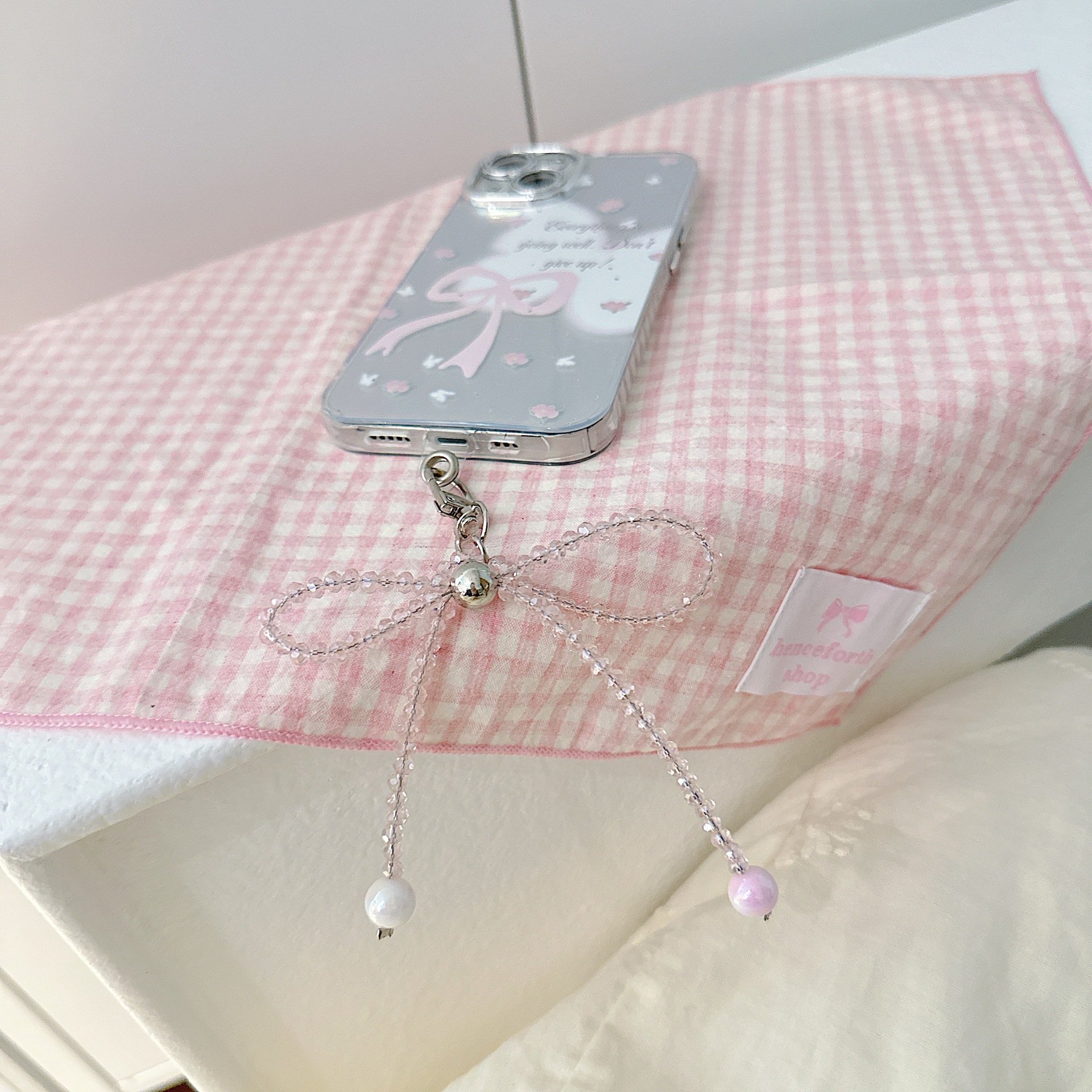 Creative Solid Color Crystal Bow Buckle Mobile Beaded Pendant bowknot Heart Love Pearl Silver Beads Cellphone Pendant