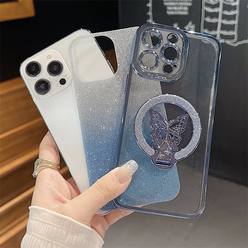 gradient color cell smart glitter butterfly holder mobile cell smart phone case for iPhone 11 12 13 Pro Ma 6s 7 10 xr xs