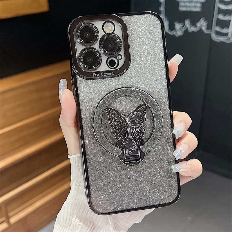 gradient color cell smart glitter butterfly holder mobile cell smart phone case for iPhone 11 12 13 Pro Ma 6s 7 10 xr xs