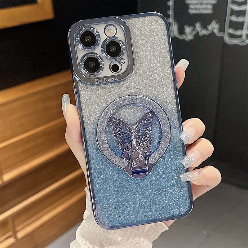gradient color cell smart glitter butterfly holder mobile cell smart phone case for iPhone 11 12 13 Pro Ma 6s 7 10 xr xs