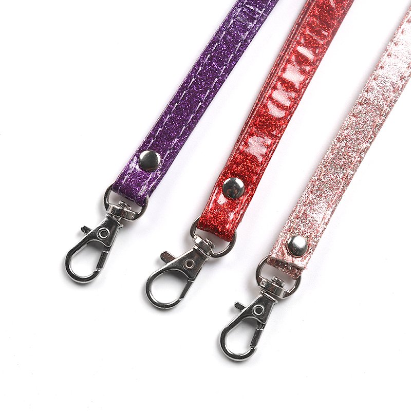 Universal Flash Powder Leather Sleeve Series Mobile Phone Lanyard Solid Color Simple Metal Keychain Business wrist strap