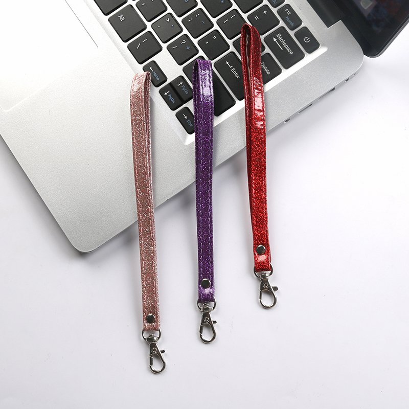 Universal Flash Powder Leather Sleeve Series Mobile Phone Lanyard Solid Color Simple Metal Keychain Business wrist strap