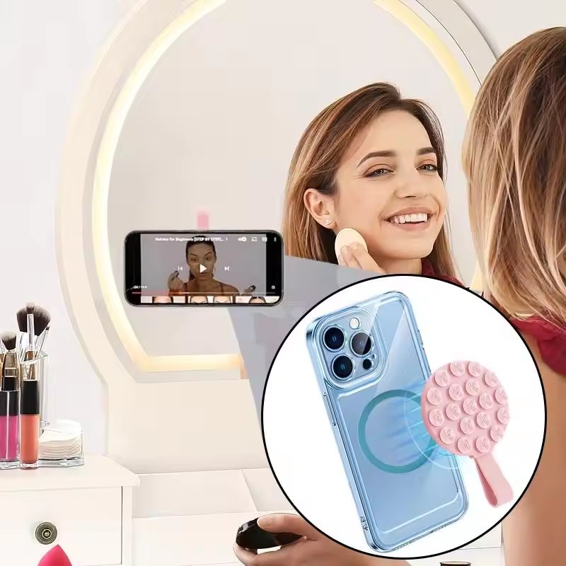 Silicone Suction Cup Phone Mount Magnetic Suction Phone Case Holder Strong Grip Hands-Free Adhesive Mirror Shower Phone Holder