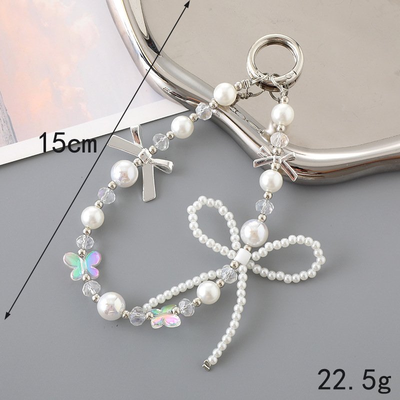 New heart charm Butterfly bow cell phone strap charm keychain cute for hanging mobile lanyard phone key chain Accessories