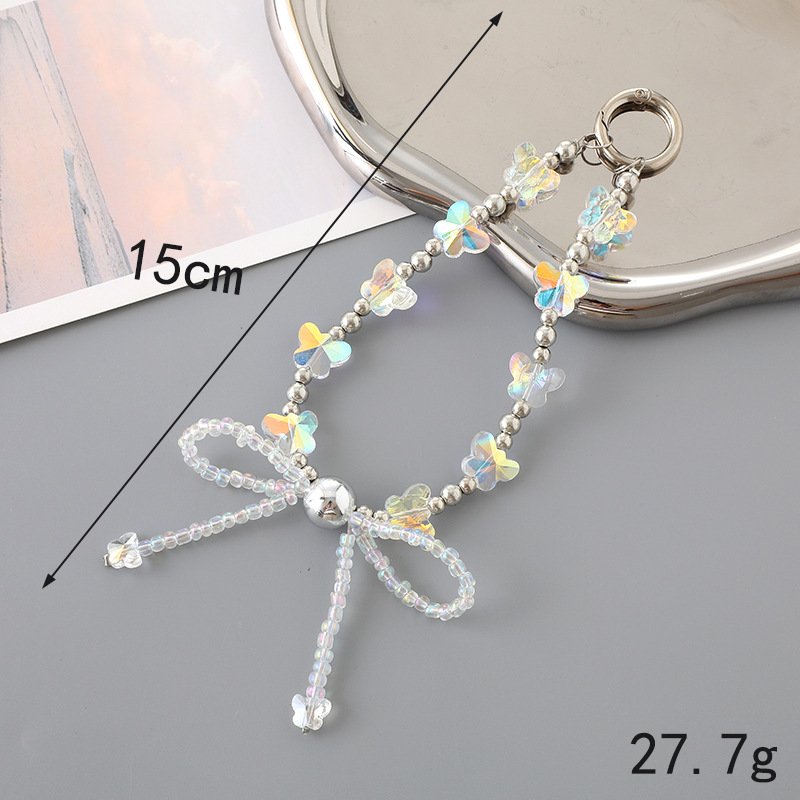 New heart charm Butterfly bow cell phone strap charm keychain cute for hanging mobile lanyard phone key chain Accessories