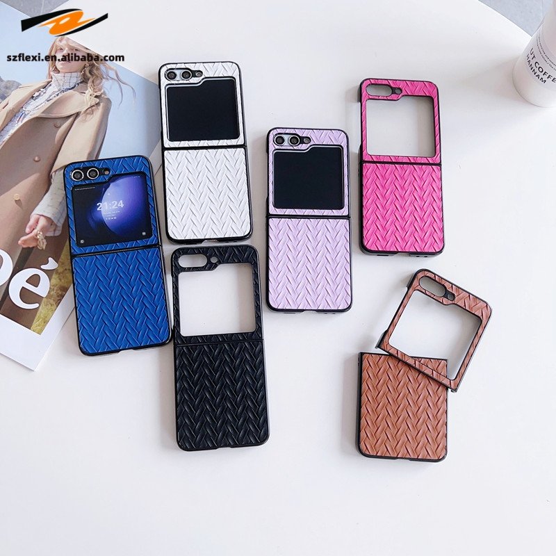 Fashion Colorful PU Leather Woven Crossbody Mini Bag With Phone Case For Samsung Galaxy Z Flip 5 4 3 Solid Color Back Case