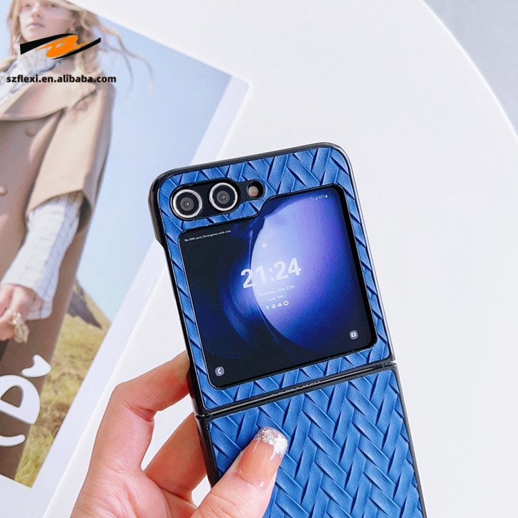 Fashion Colorful PU Leather Woven Crossbody Mini Bag With Phone Case For Samsung Galaxy Z Flip 5 4 3 Solid Color Back Case