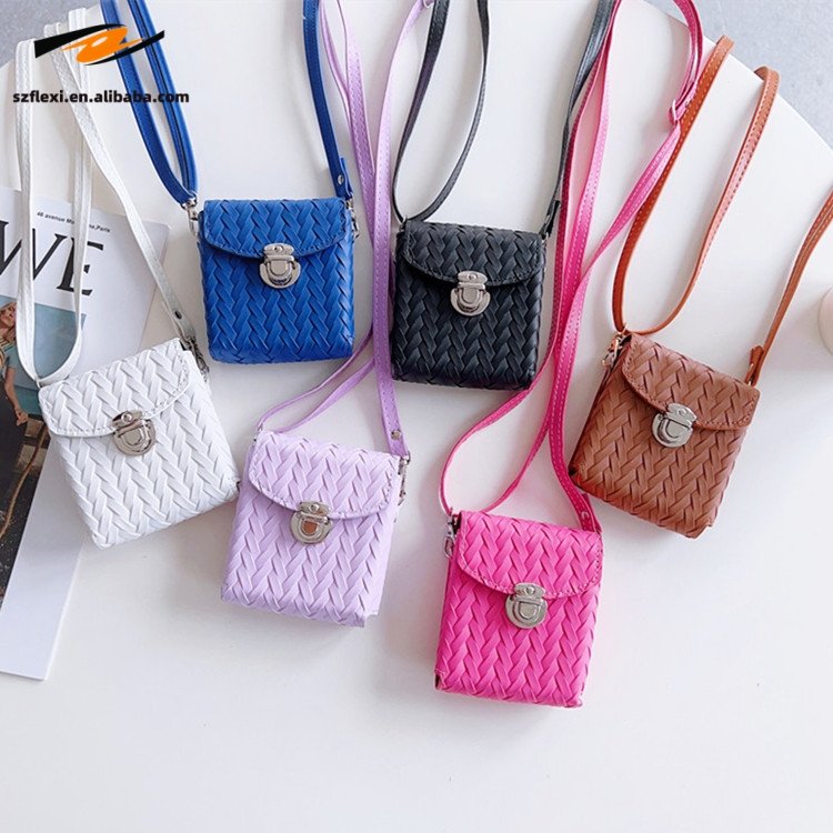 Fashion Colorful PU Leather Woven Crossbody Mini Bag With Phone Case For Samsung Galaxy Z Flip 5 4 3 Solid Color Back Case