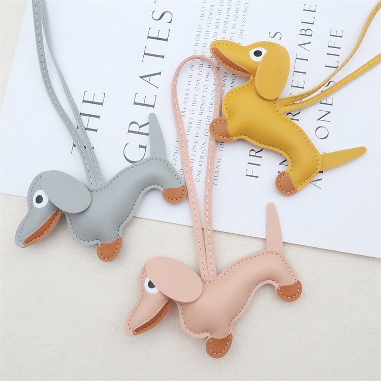 2024 Hot Selling Popular Toy Gift 3D Cartoon Cute Lovely Dachshund Dog Leather Cotton Filled Pendant PU Ornament