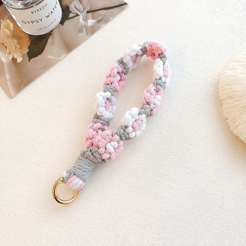 Boho Hand-woven Macrame Wristlet Keychain Wristlet Daisy Flower Braided Rope Phone Chain charm Wrist Lanyard Keyring Bag Pendant