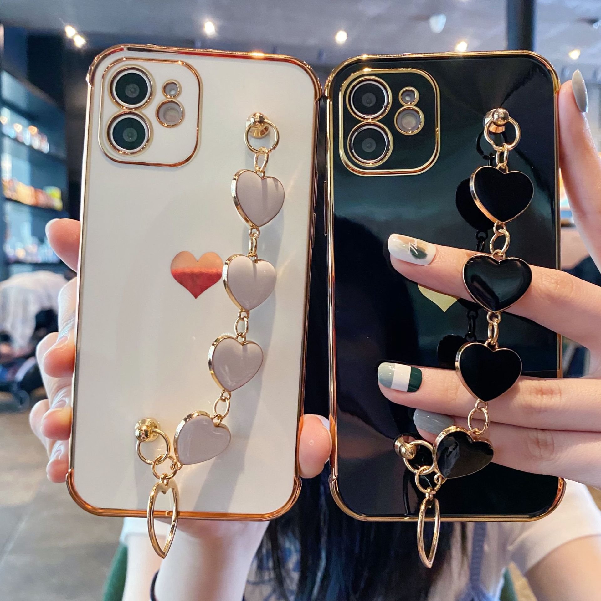 gold electroplating soft mobile phone cover case for iphone 15 14 13 12 11 heart design back cover for ladies