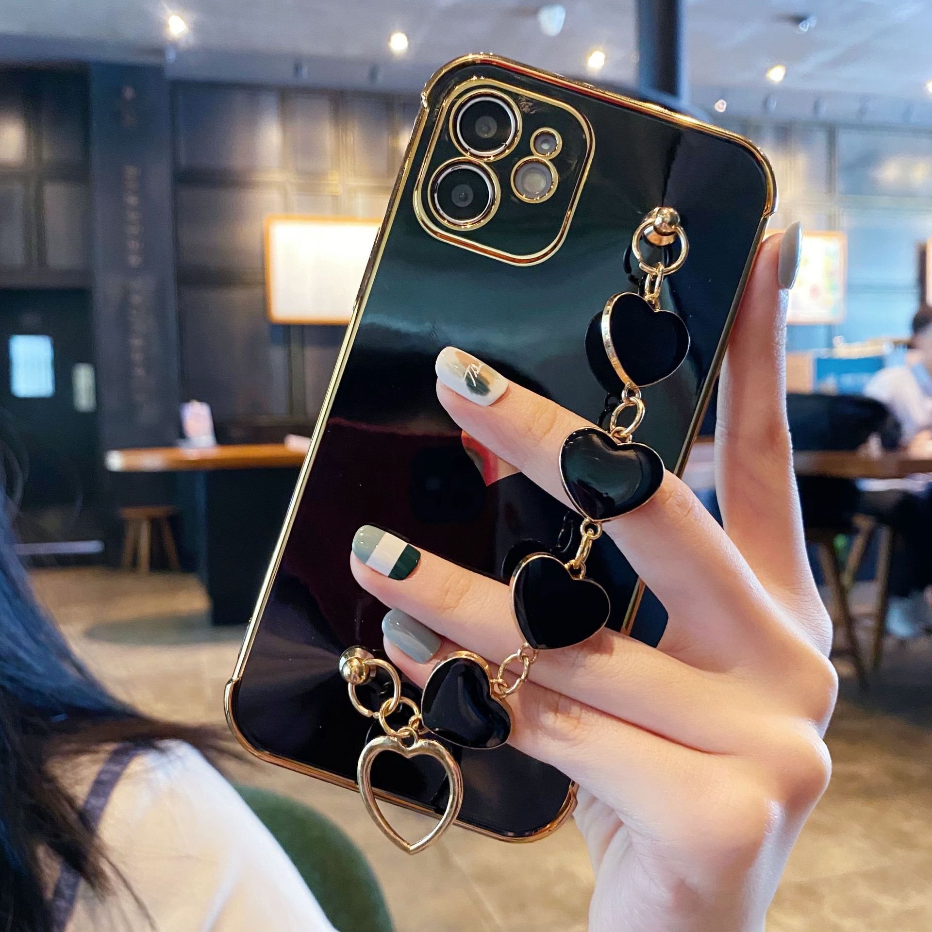 gold electroplating soft mobile phone cover case for iphone 15 14 13 12 11 heart design back cover for ladies