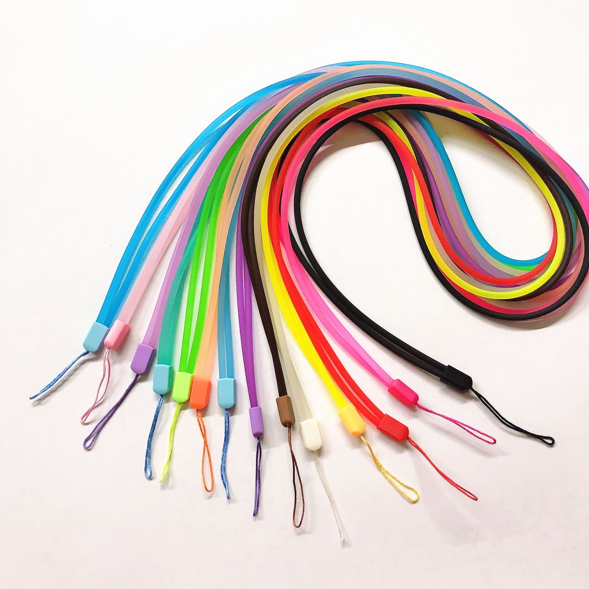PVC Jelly round mobile phone lanyard mobile phone case silicone solid color luminous glue rope ID badge work card key lanyard