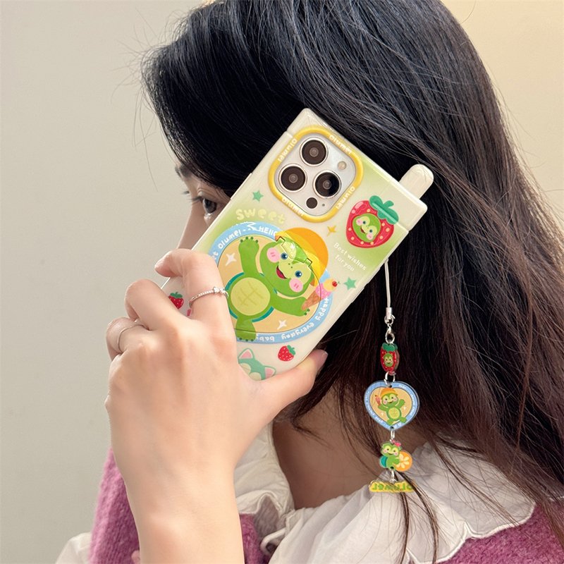 Cartoon Phone Cases with Mirror Holder Stand Pendant for iPhone16 15 11 12 13 14 pro max Soft TPU Kawaii Cellphone Covers